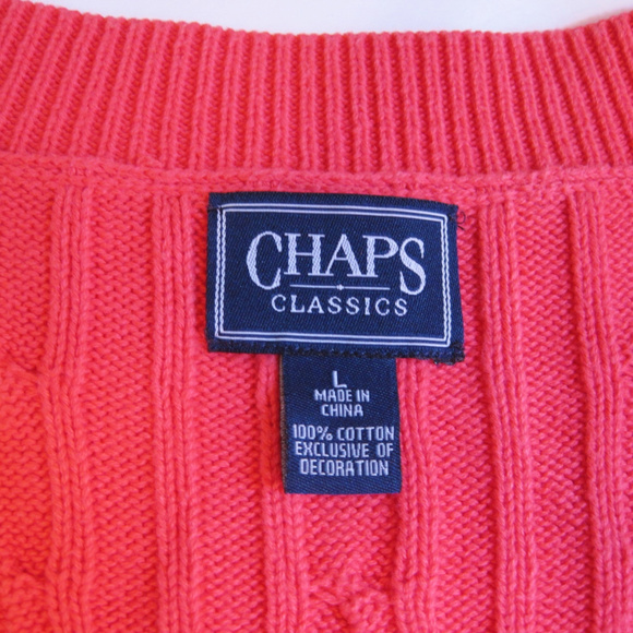Chaps Classics-V-Neck Sweater-Salmon Cable Knit-L - Picture 4 of 7